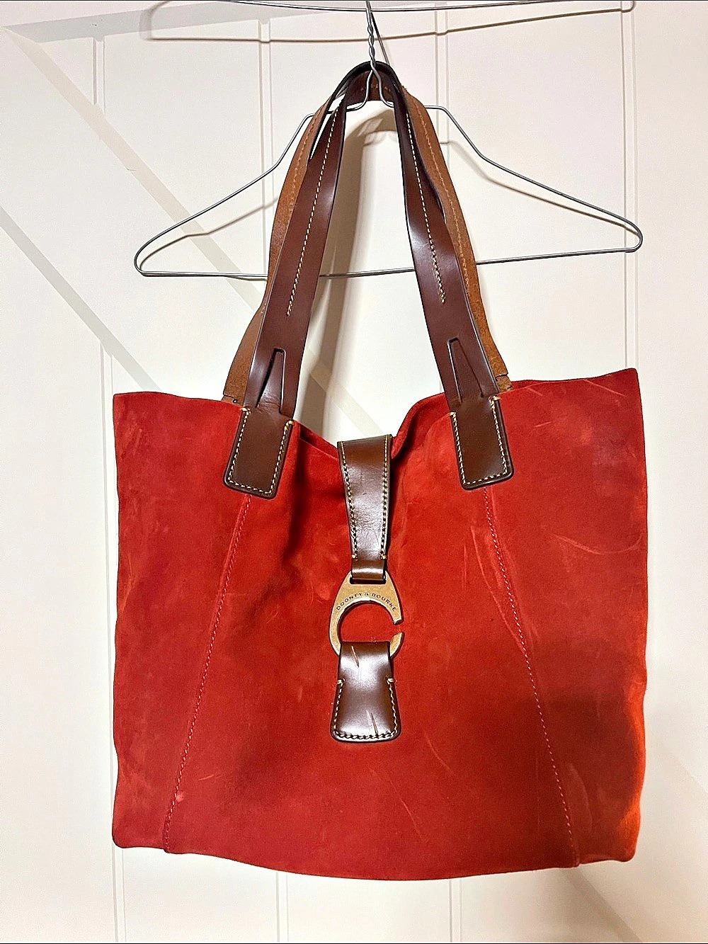 Dooney & Bourke Suede Tote Red & Brown Bag
